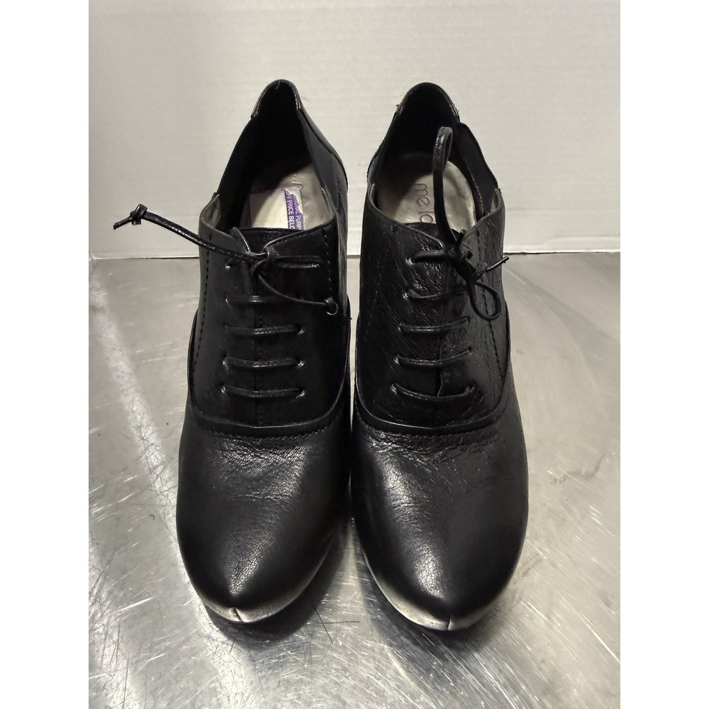 Me Too Lisbon Black Leather Lace Up Heeled Oxford Booties Women's Size 10M